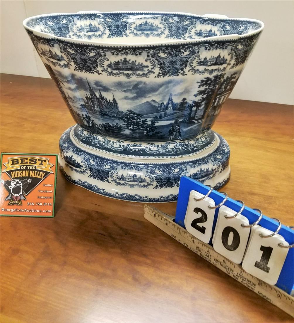 COMTEMPORARY IRONSTONE TRANSFER BOWL ON STAND 11 1/2"H (1 of 7)