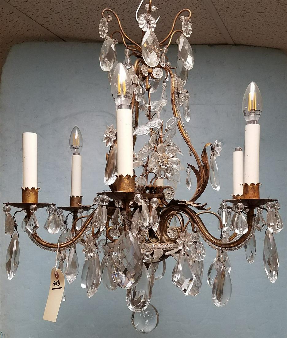 WROUGHT AND BRASS CRYSTAL CHANDELIER 27"H X 23" DIAM (1 of 4)
