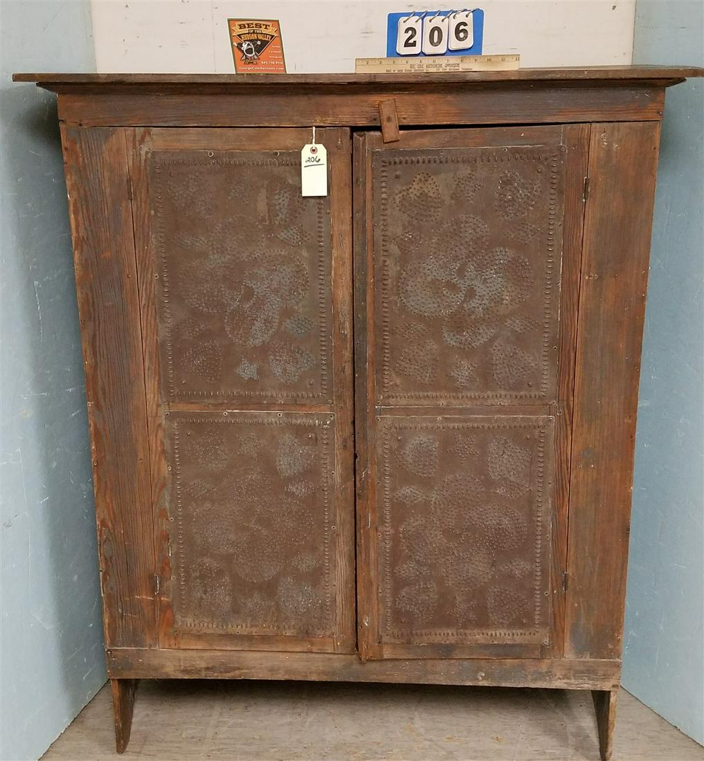 PRIM 2 DOOR PIE SAFE W/ PUNCHED TIN PANELS FROM S. (1 of 4)