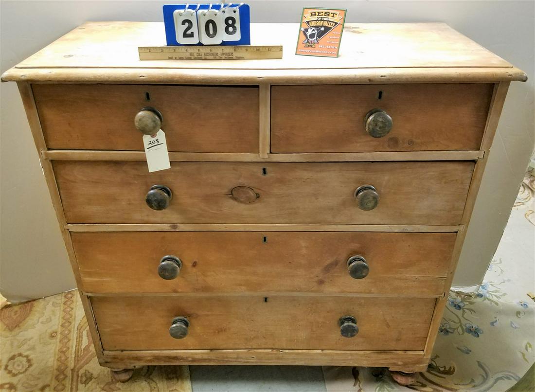 19TH C PINE 5 DRAWER CHEST 41"H X 41 1/2"W X 19"D (1 of 3)