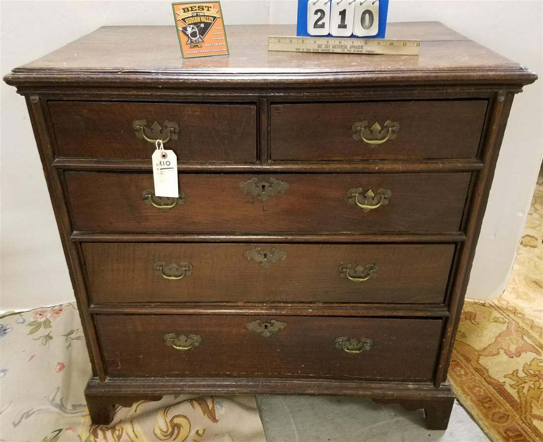 ENGLISH C1750 OAK 5 DRAWER CHEST 37" H X 36"W X 22"D (1 of 3)