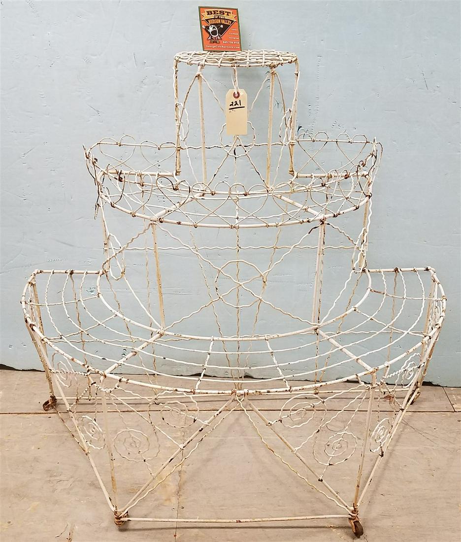 19TH C WIRE FRAME 3 TIER DEMI LUNE PLANT STAND 39 1/2"H (1 of 2)