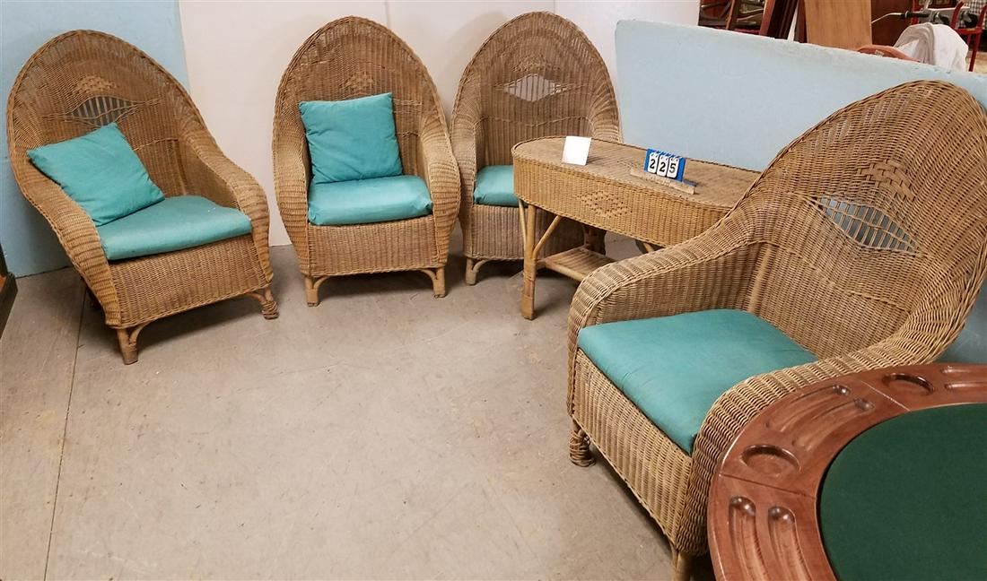 WICKER 6 PC SET- 6'8" SOFA, 4 ARMCHAIRS AND TABLE 29"H (1 of 7)