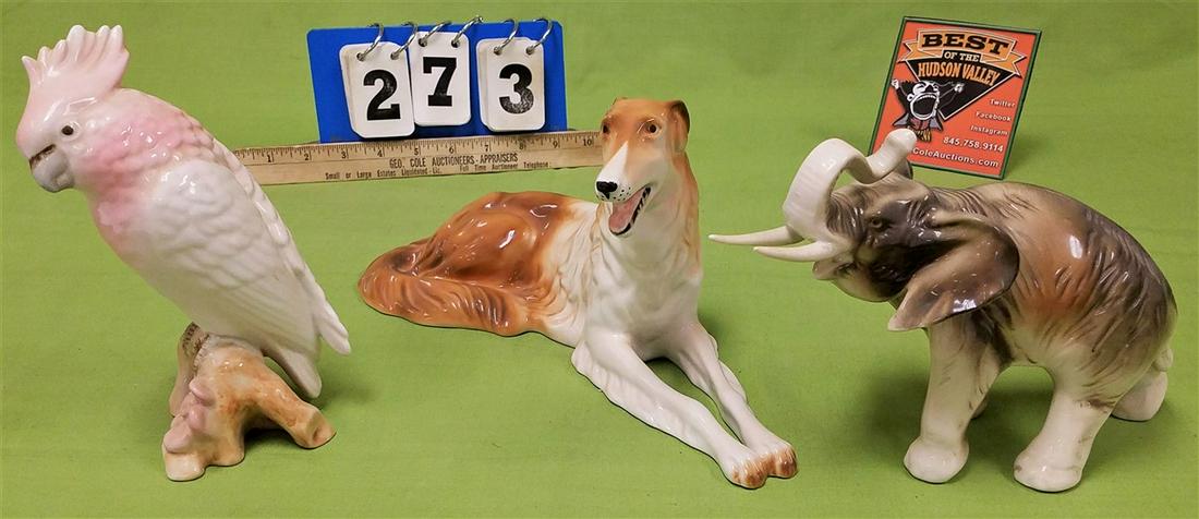 TRAY/ 3 ROYAL DUX FIGURINES-ELEPHANT 6"H X 9"L, BORZOI (1 of 6)