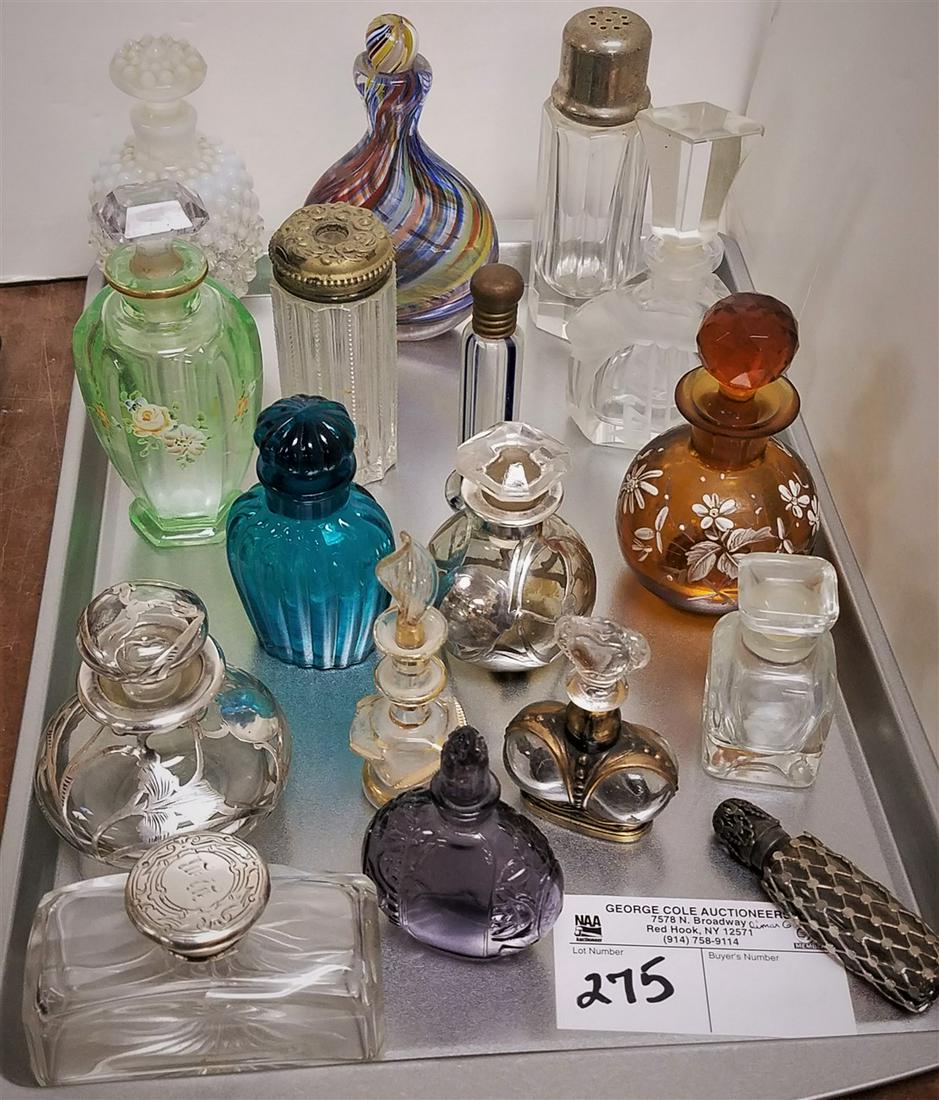 TRAY. 17 DRESSER BOTTLES + PERFUME BOTTLES-FRENCH, (1 of 1)