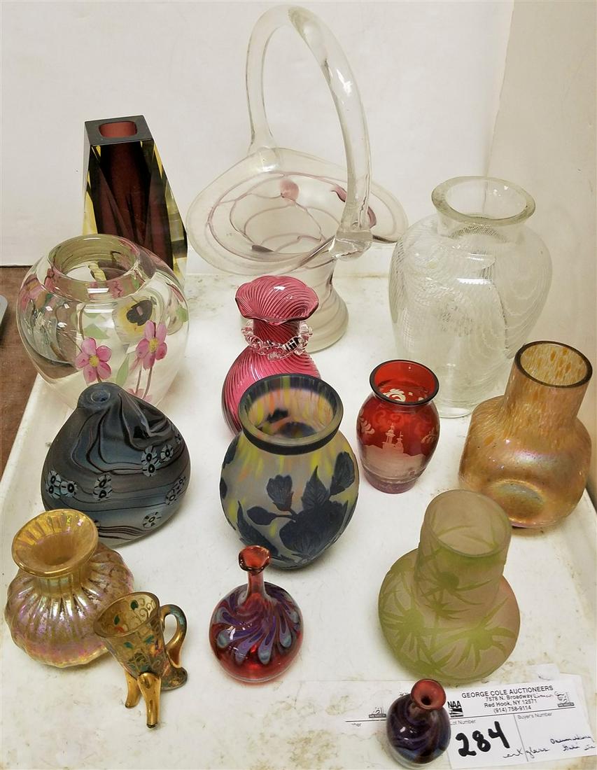 TRAY/ ART GLASS- HAND BLOWN IRRIDESCENT BASKET, 9.5"H X (1 of 1)