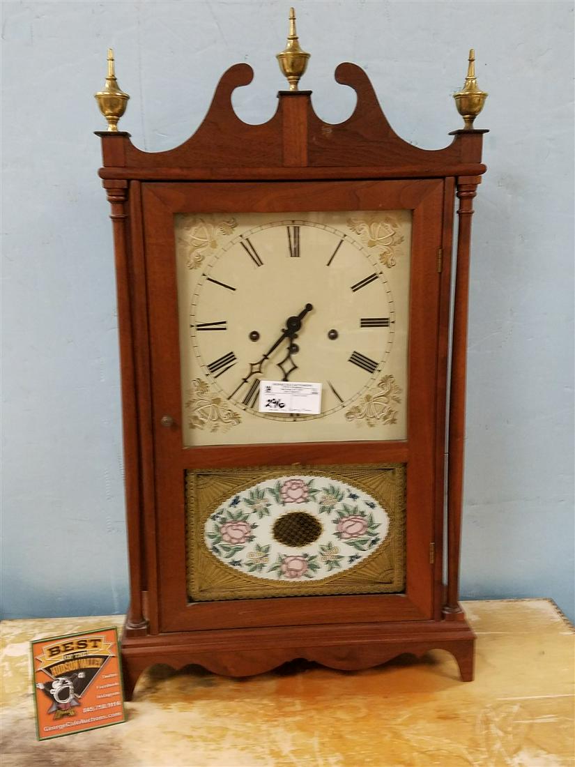MAHOG. PILLAR & SCROLL CLOCK MADE BY GEORGE PLASS 1982, (1 of 8)
