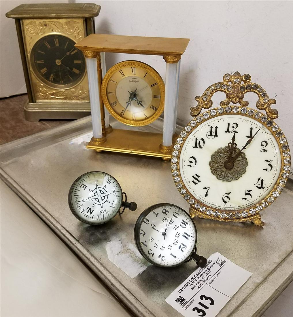 TRAY/ 3 DRESSER CLOCKS-SPAULDING + CO. BRONZE W/ (1 of 8)