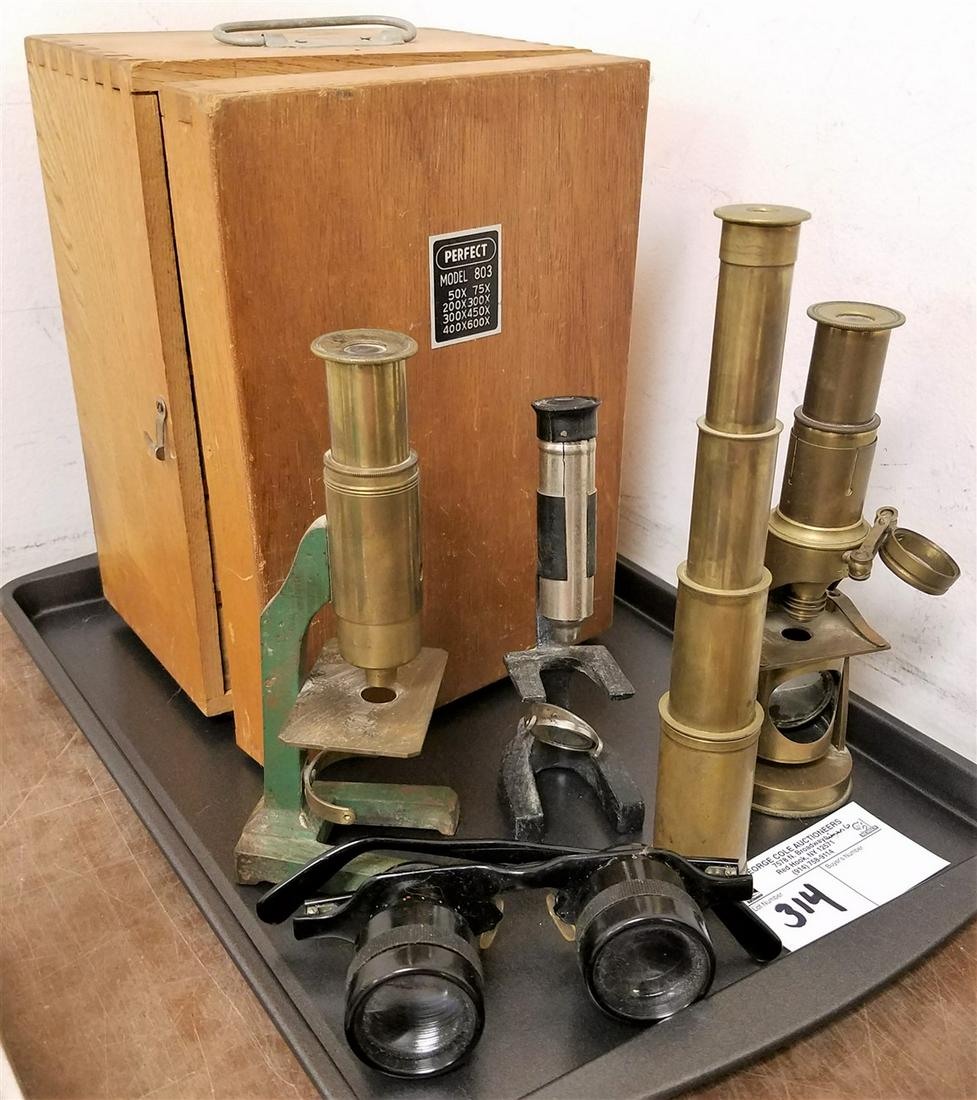 TRAY/ 4 MICROSCOPES, INCL. BX'D PERFECT MODEL 803 + (1 of 2)