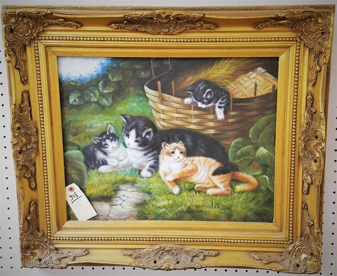 FRAMED O/C CATS, SGND. G. ROY 16" X 20" (1 of 3)