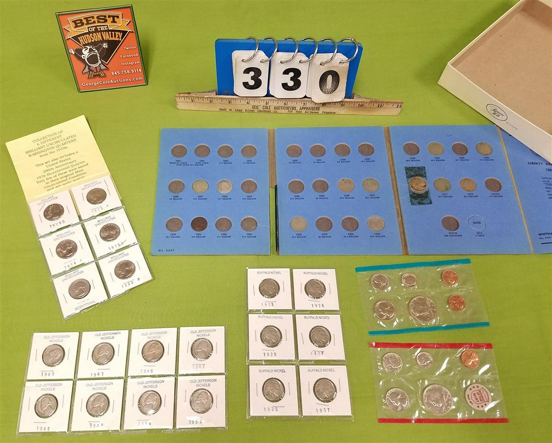 LOT US COINS, 2 1972 MINT SETS, 4 UNCIRC. QUARTERS, 6 (1 of 5)