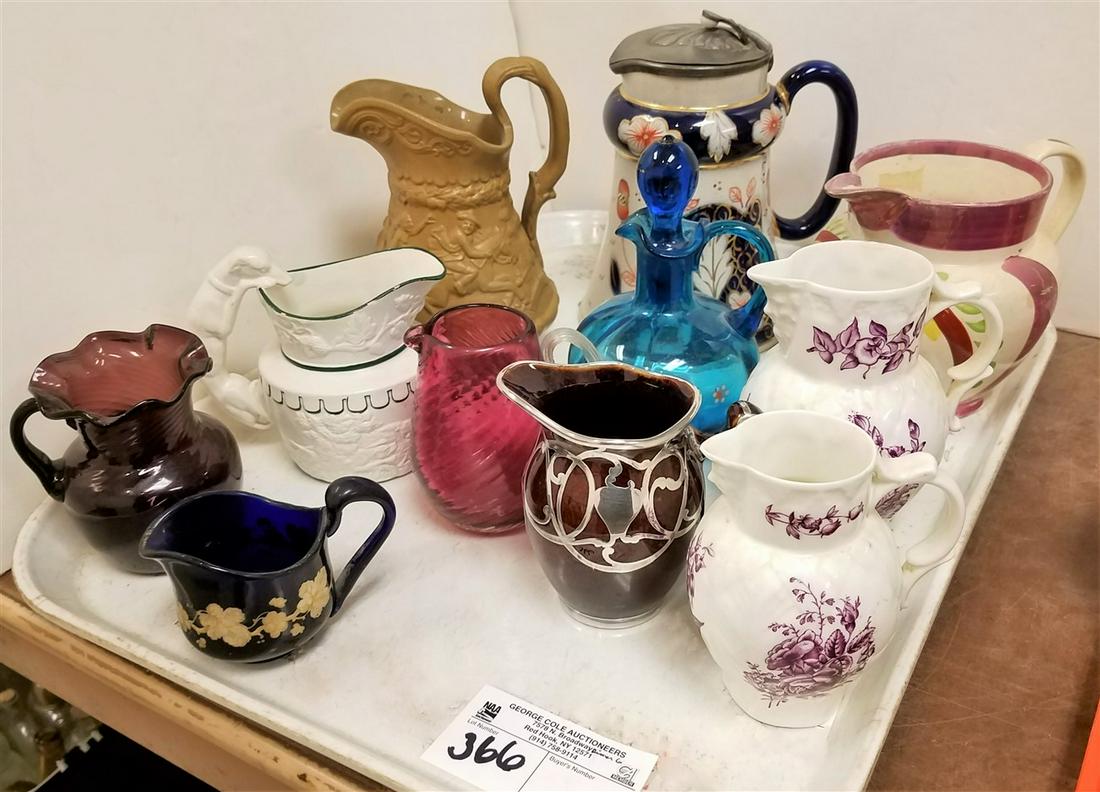 TRAY/ 12 PITCHERS + CREAMERS-19th c. RIDGEWAY, GAUDY (1 of 1)