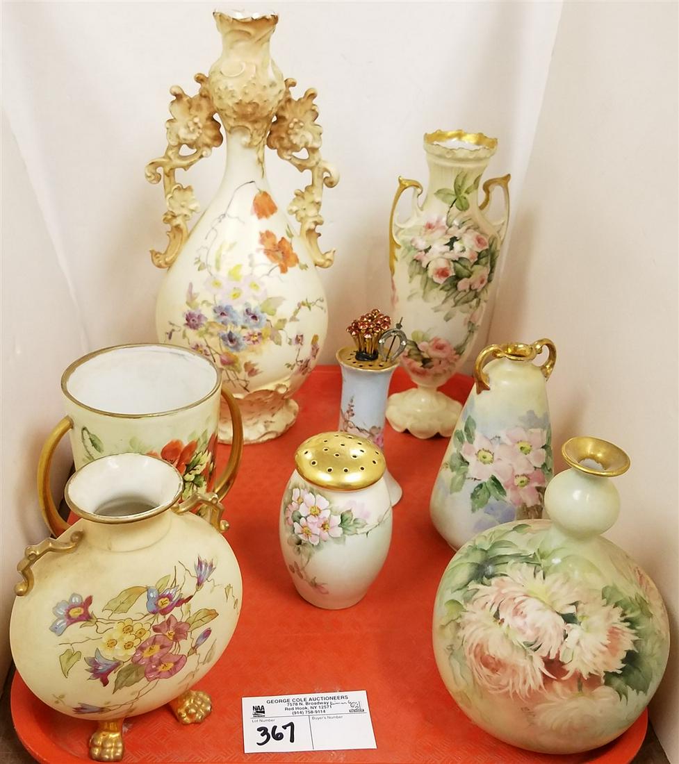 TRAY/ 6 VASES-INCL. RUDDELSTADT, BAVARIA, 2 HAND (1 of 1)