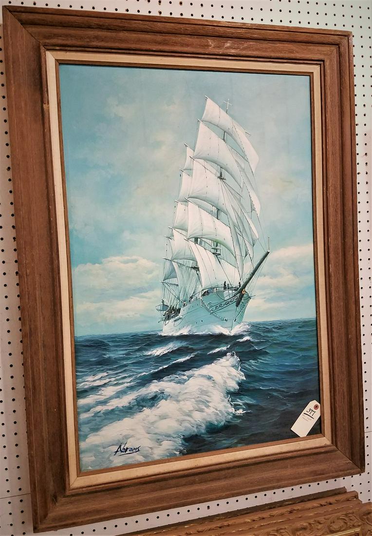 FRAMED O/C MASTED SHIP, SGND. ABRAMS, 36" X 24" (1 of 3)
