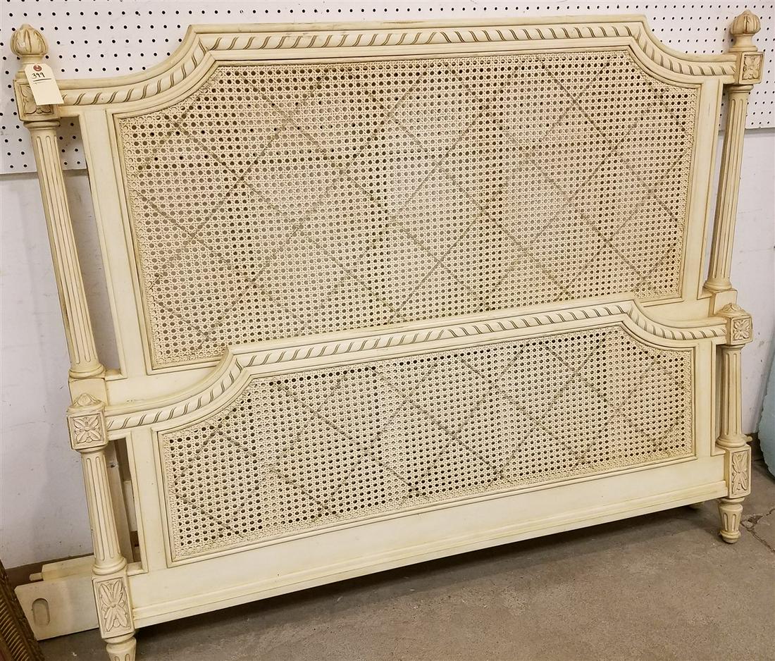QUEEN SIZE PTD. FRAME + WICKER PANEL BED, 54" H (1 of 1)