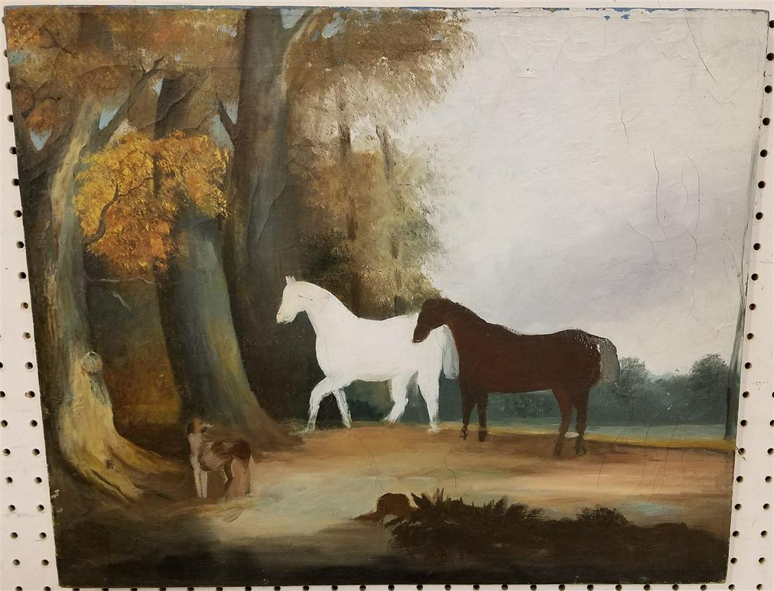 UNFRAMED O/C LANDSCAPE W/ HORSES, 18.5" X 22.5" (1 of 1)