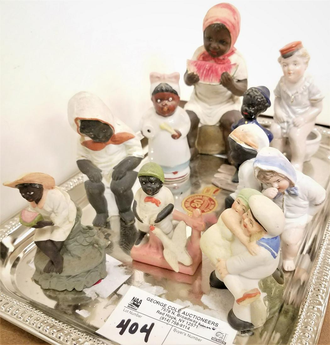 TRAY/ 9 BISQUE + PORCELAIN FIGURINES, 5.5" BLACK CHILD (1 of 3)