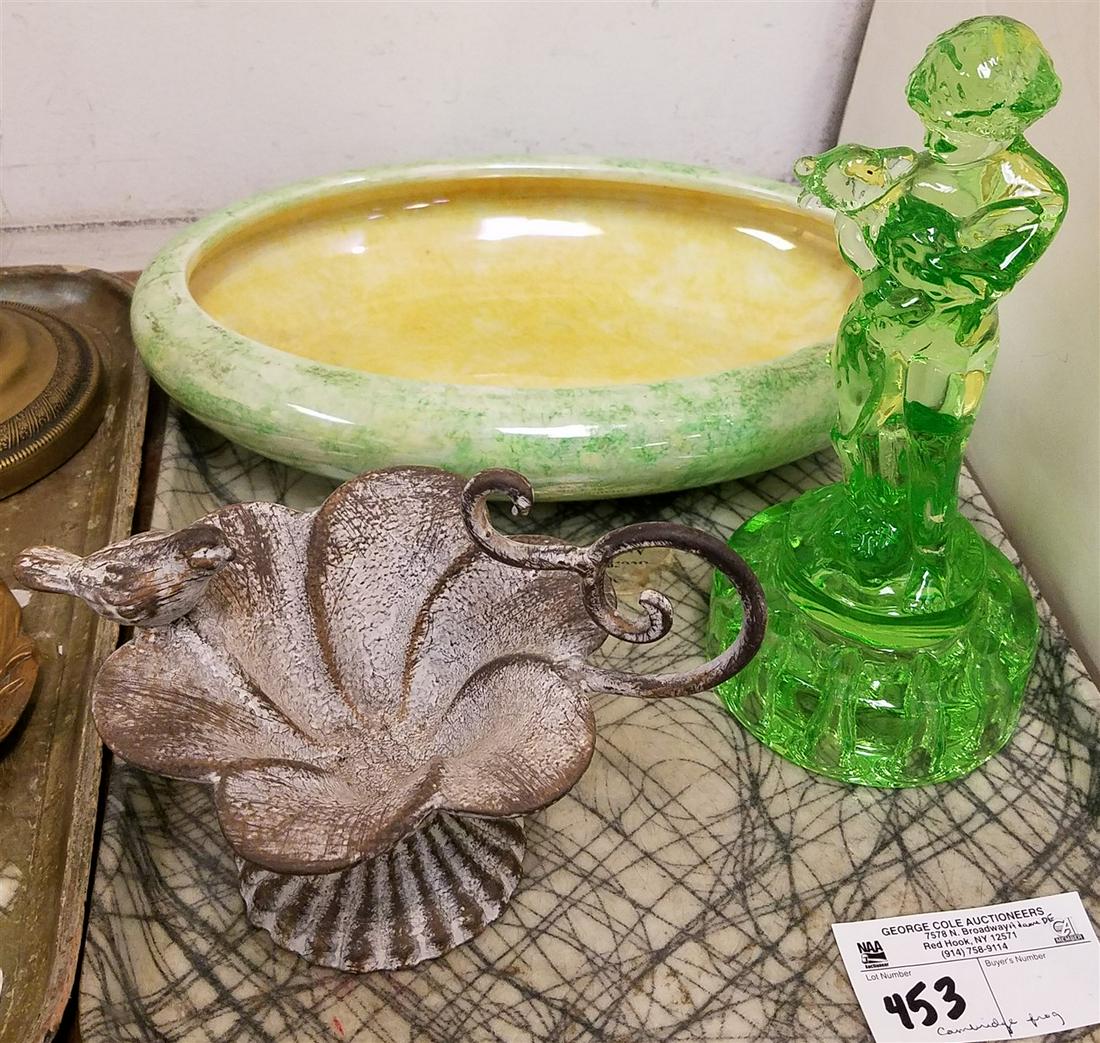 TRAY 30'S CAMBRIDGE GREEN GLASS FIGURAL FROG 9", OVAL (1 of 4)