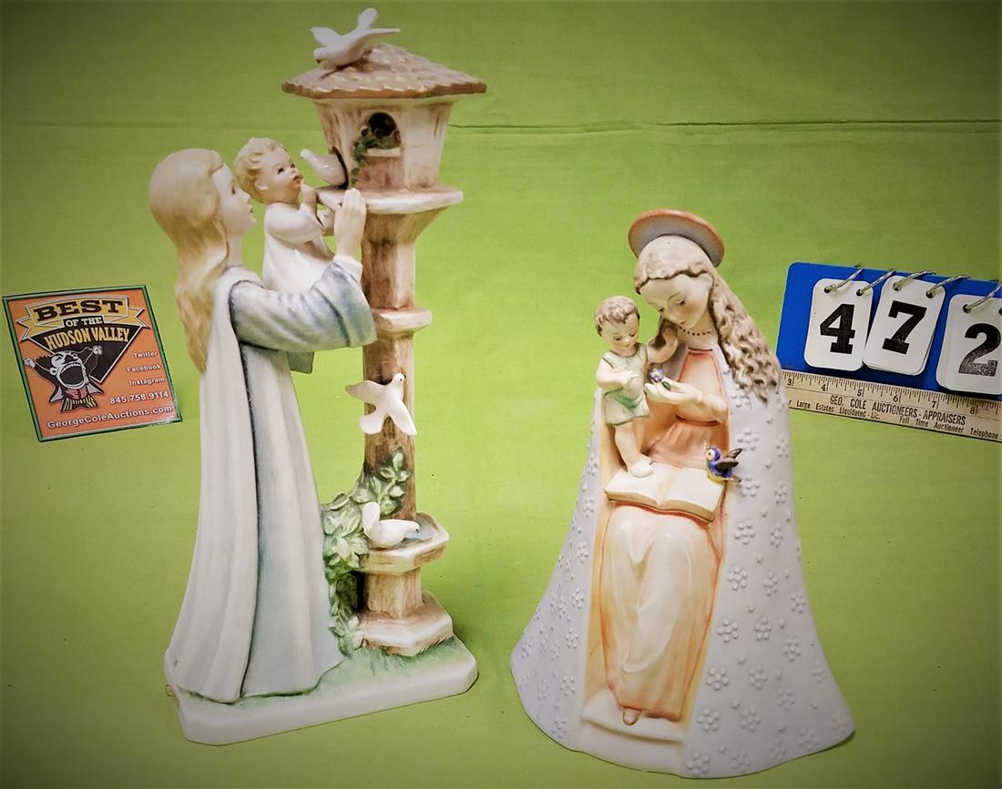 TRAY/ 2 GOEBEL FIGURINES, WOMAN + CHILD AT BIRD HOUSE (1 of 3)