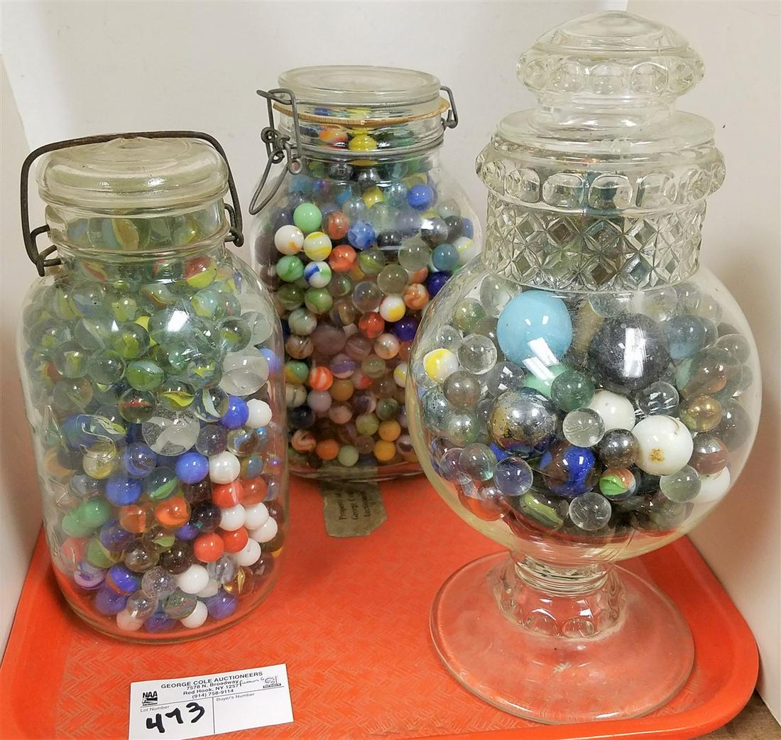 TRAY JARS OF MARBLES: TRAY JARS OF MARBLES