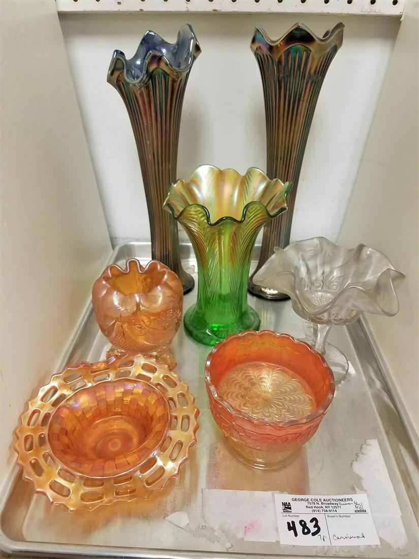 TRAY/ 7PC. CARNIVAL GLASS INCL. WHITE IRRIDESCENT (1 of 1)