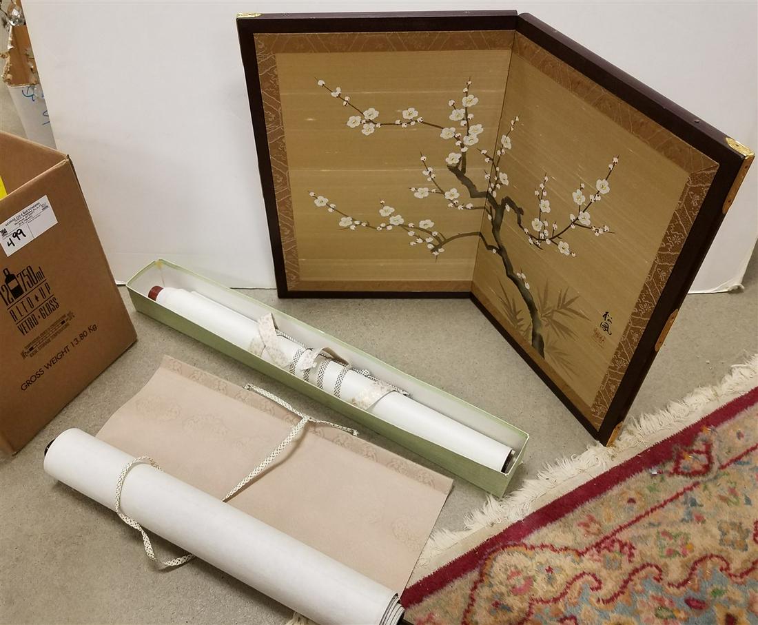 BX. 2 CHINESE SCROLLS + SM. TABLE FOLDING SCREEN (1 of 4)