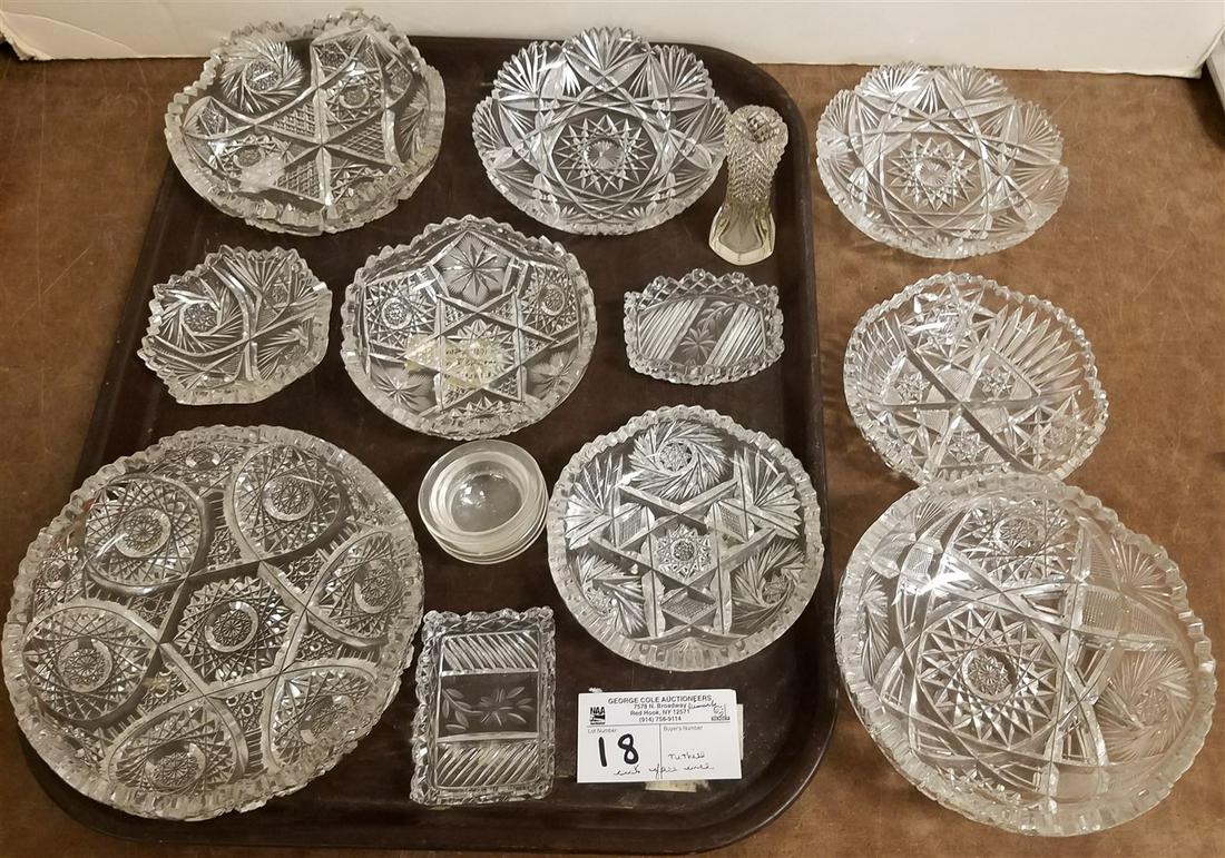 TRAY 10 CUT GLASS SM. BOWLS + PLATES, INCL. TUTHILL (1 of 4)