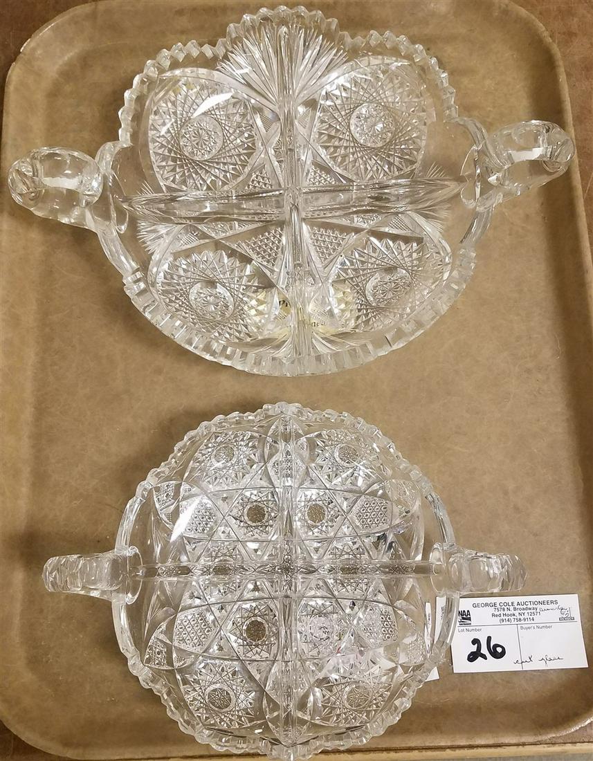 TRAY 2PC. CUT GLASS SECTIONED BOWLS, 3.25"H X 12" DIAM. (1 of 1)
