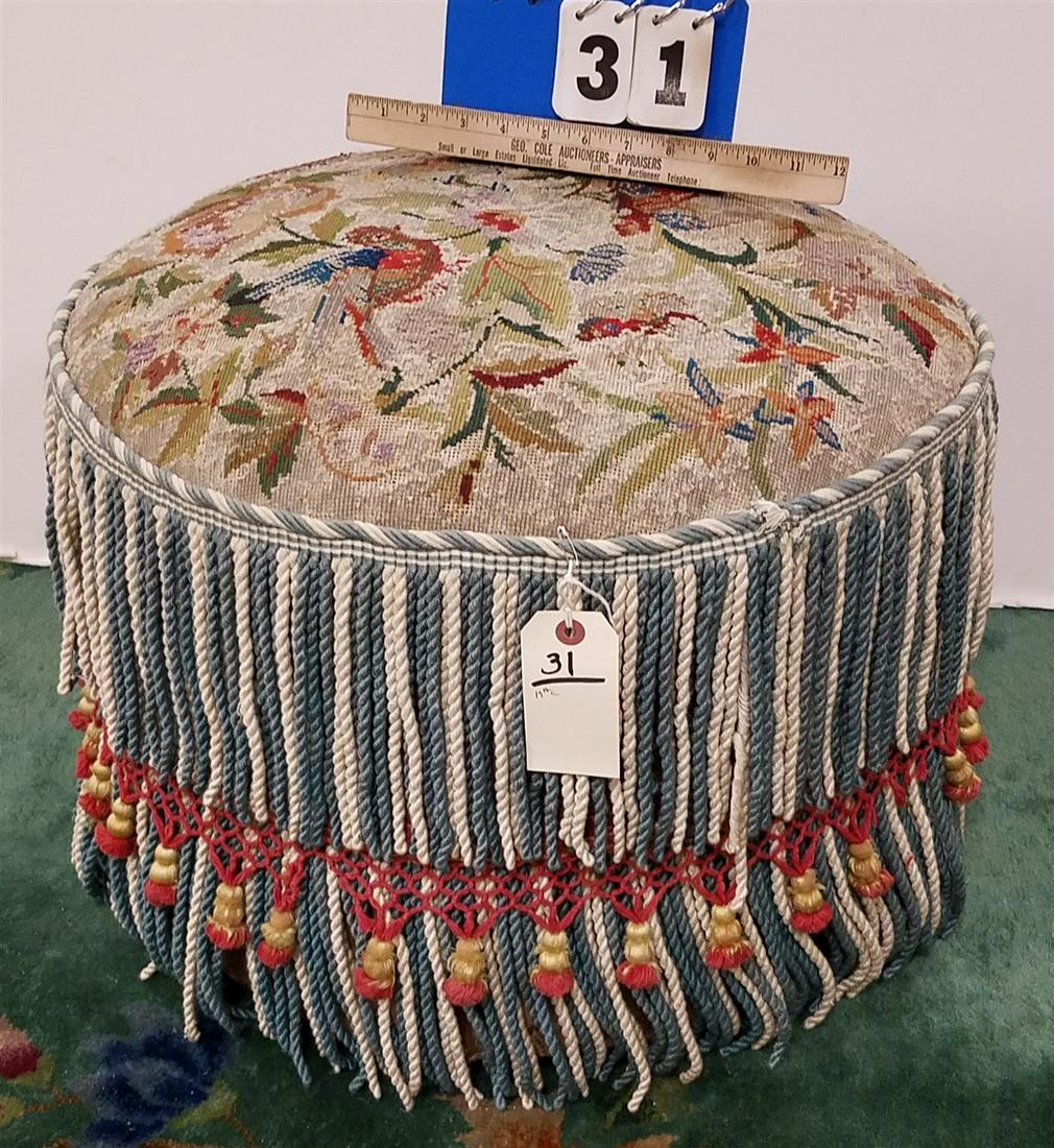 19th c. TUFFET W/ NEEDLEPOINT TOP (1 of 1)