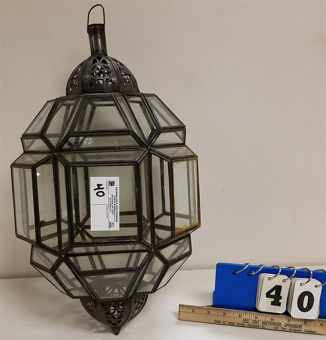 LEADED GLASS LANTERN, 19.5"H X 10" DIAM. (1 of 3)