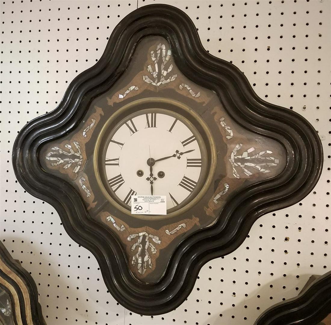 FRENCH 19th c. OEIL DE BOEUF CLOCK W/ WOOD, PEWTER + (1 of 2)