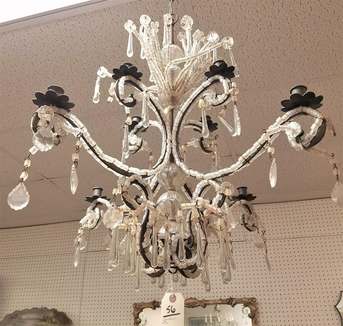 19th c. SWEDISH WROUGHT 8 ARM CHANDELIER W/ BEADS + (1 of 3)
