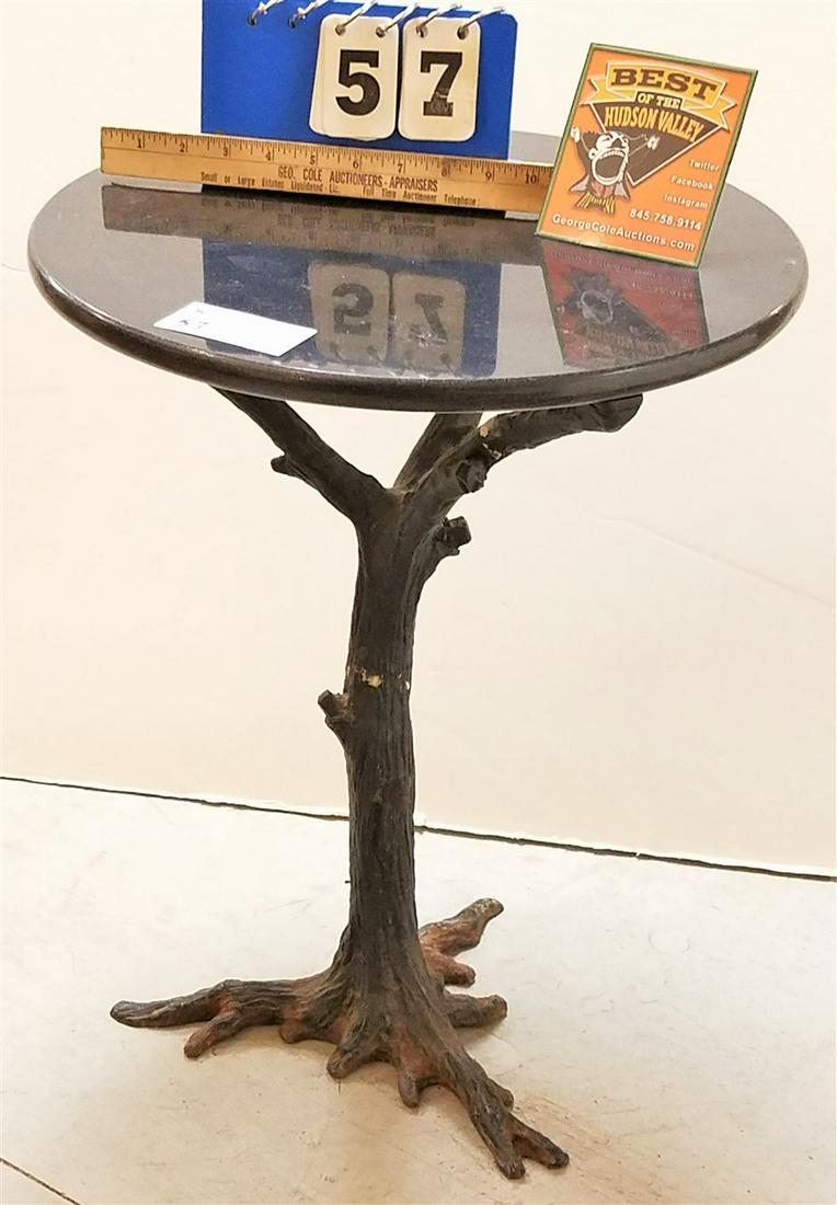 CAST IRON BASE, MARBLE TOP STAND, 21.5"H X 17" DIAM. (1 of 3)