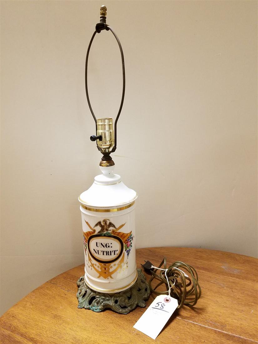 19th c. APOTHECARY BOTTLE MADE INTO A LAMP, 23" (1 of 2)