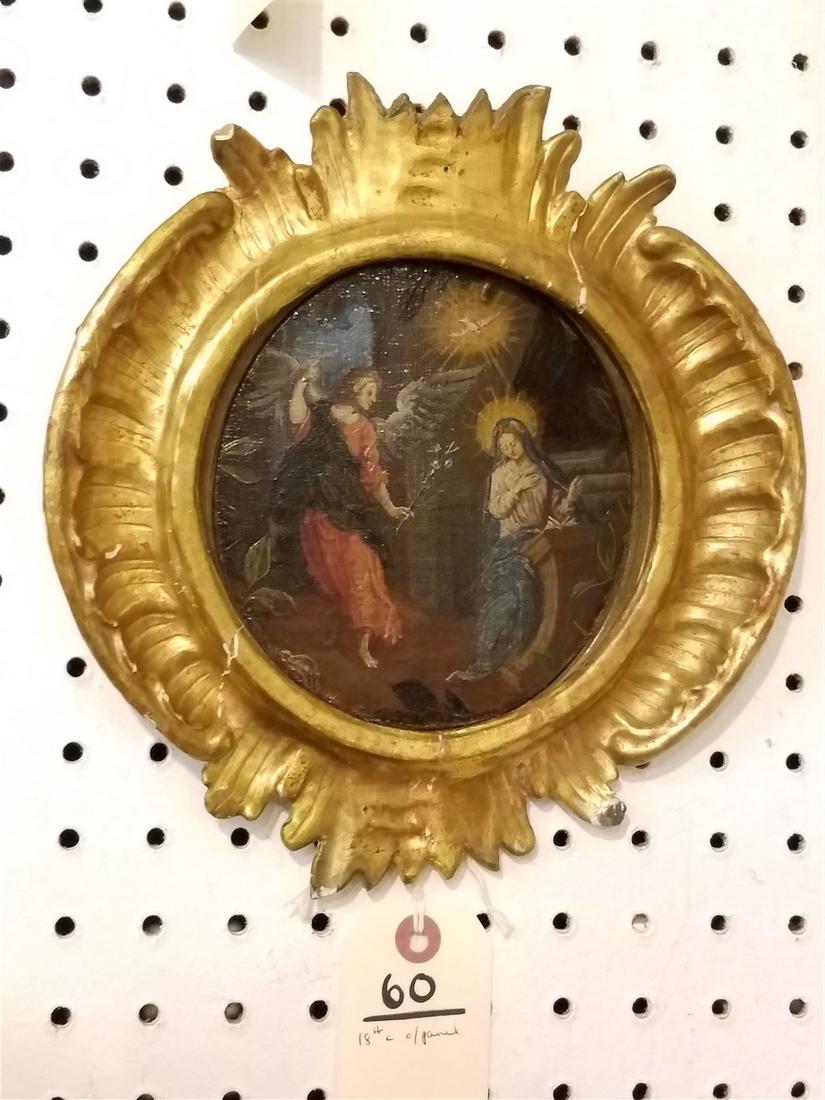 FLORENTINE 18th c. FRAMED O/P THE ANNUNCIATION, 5.75" (1 of 2)