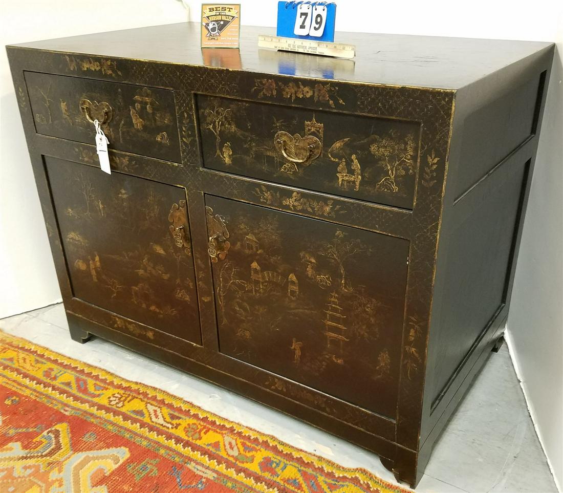 CONTEMP. CHINESE STYLE LACQUER 2 DRAWER OVER 2 DOOR (1 of 2)
