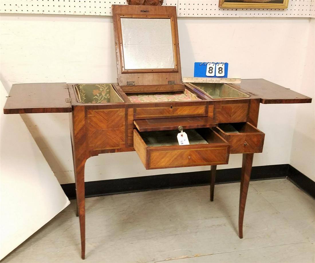FRENCH c.1900 MARQUETRY + INLAID DRESSING TABLE, 30.5"H (1 of 6)
