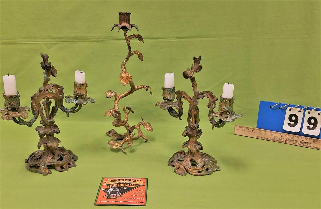 TRAY 19th c. CAST BRONZE CANDELABRA 10.25" + CAST (1 of 2)