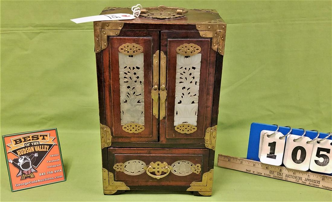 CHINESE JEWELRY CABINET W/ CARVED JADE PANELS, 12.5"H X (1 of 5)