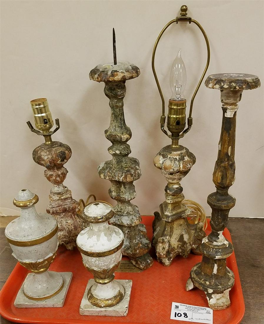 TRAY 4 18th c. WOODEN CANDLESTICKS, 2-16", 2-10" 2 (1 of 1)