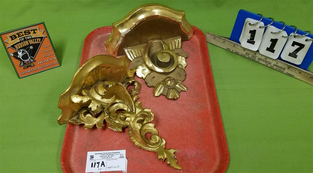 TRAY 2 GILTWOOD WALL SHELVES 9"H X 8"W + 7.25"H X 9"W: TRAY 2 GILTWOOD WALL SHELVES 9"H X 8"W + 7.25"H X 9"W