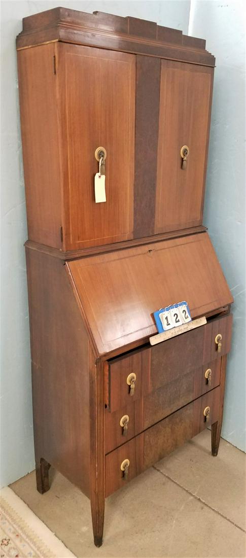 DECO WALNUT + BURL WALNUT SECRETARY DESK, 71"H X 30"W X (1 of 4)