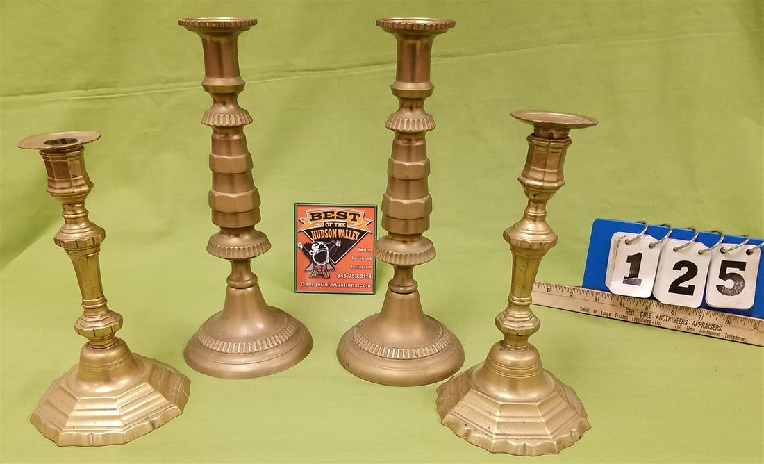 PR. 18th c. PUSH UP CANDLESTICKS 12"+ PR. 18th c. BRASS (1 of 2)