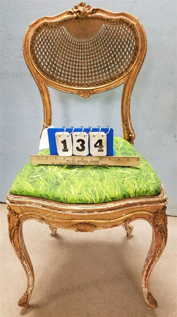 c.1900 GILT SIDE CHAIR W/ ELABORATE CANED BACK: c.1900 GILT SIDE CHAIR W/ ELABORATE CANED BACK