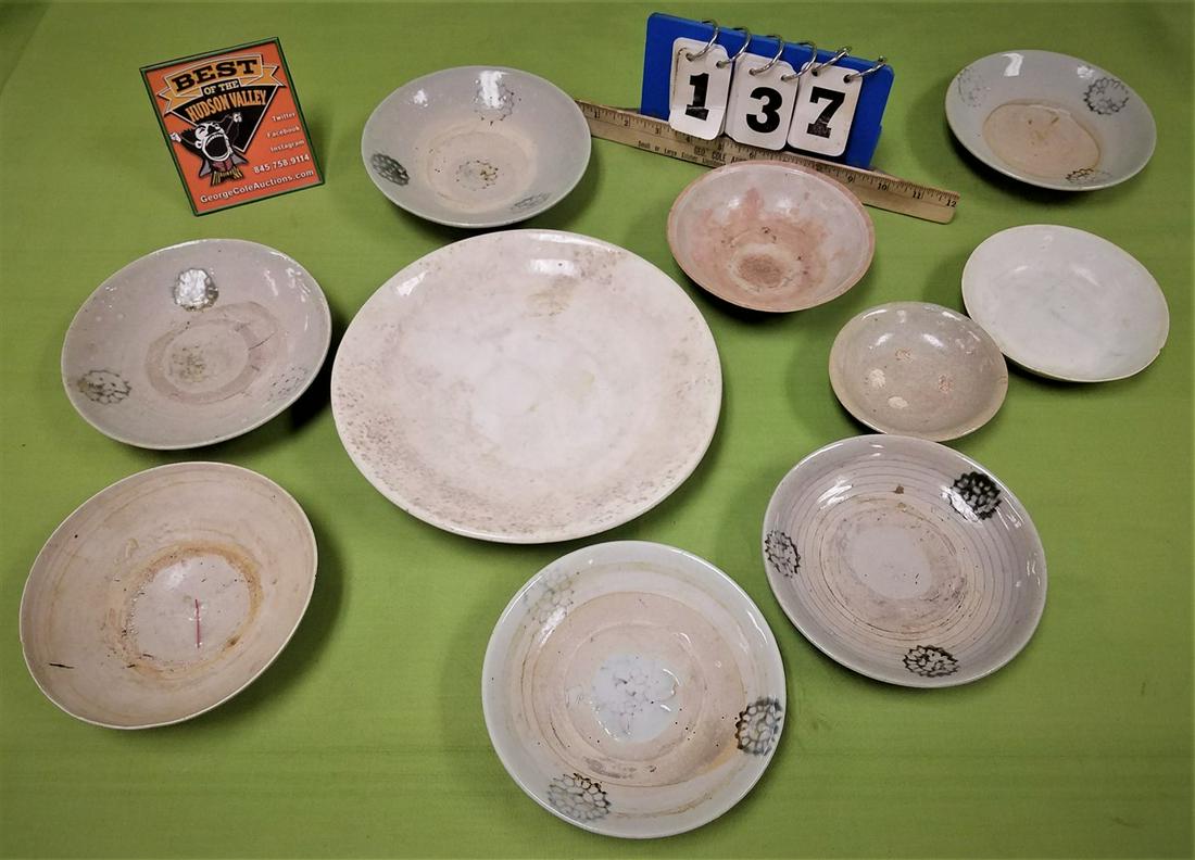 TRAY 10 MIN YOW PEASANT KILN 19th c. BOWLS, 9.75", (1 of 3)