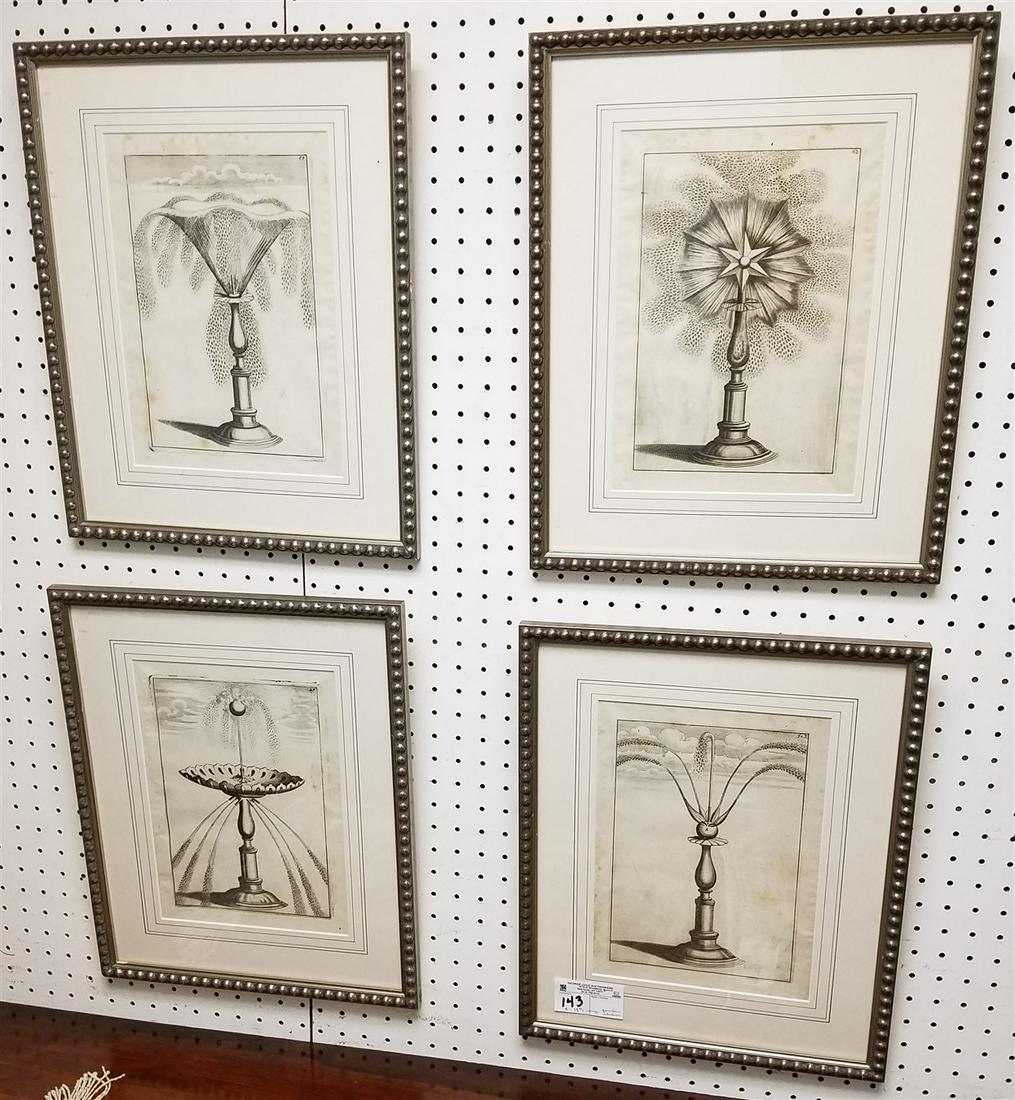 SET 4 FRAMED 18th c. ENGR., FOUNTAIN STUDIES, 11.75" X (1 of 3)