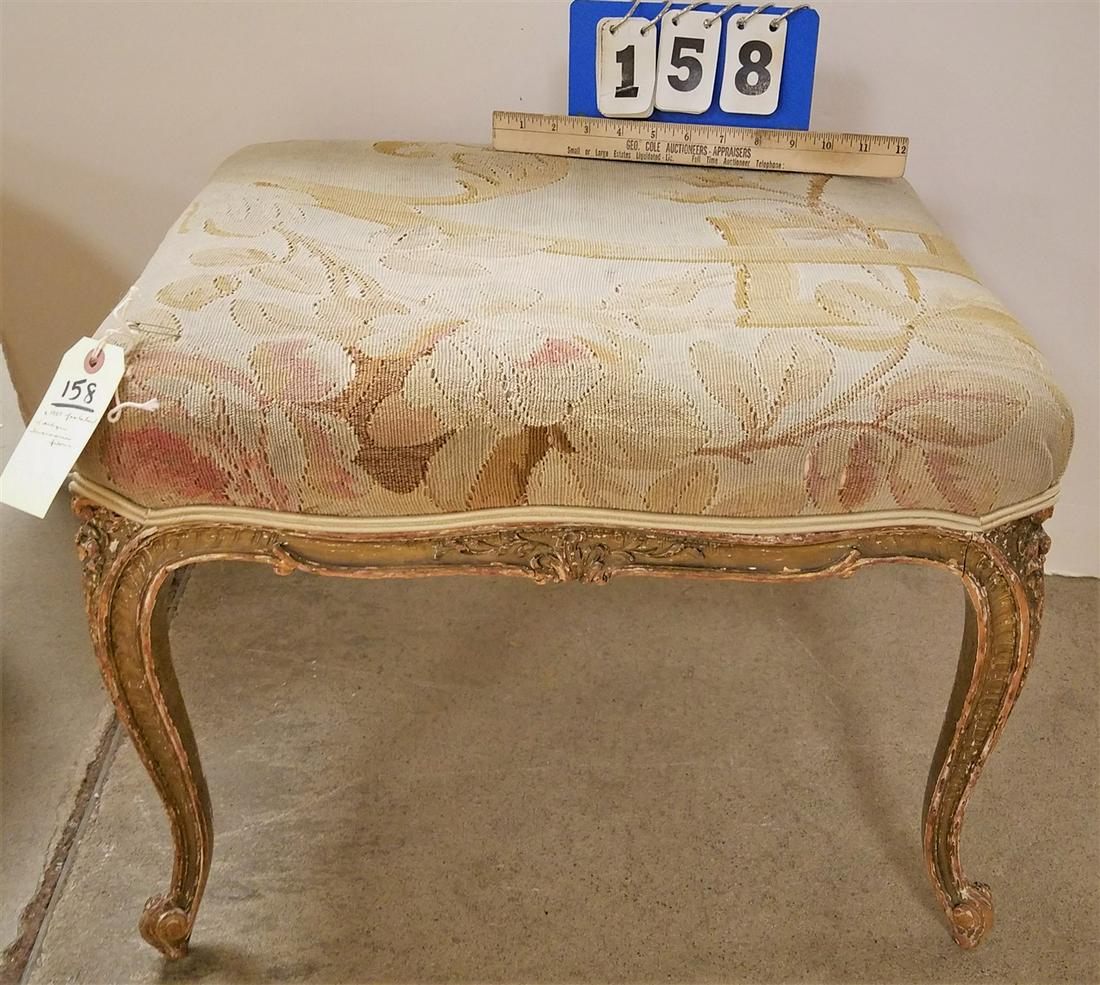 c.1900 GILT FR. FOOTSTOOL W/ ANTIQUE SAVONNERIE UPHOLS. (1 of 4)