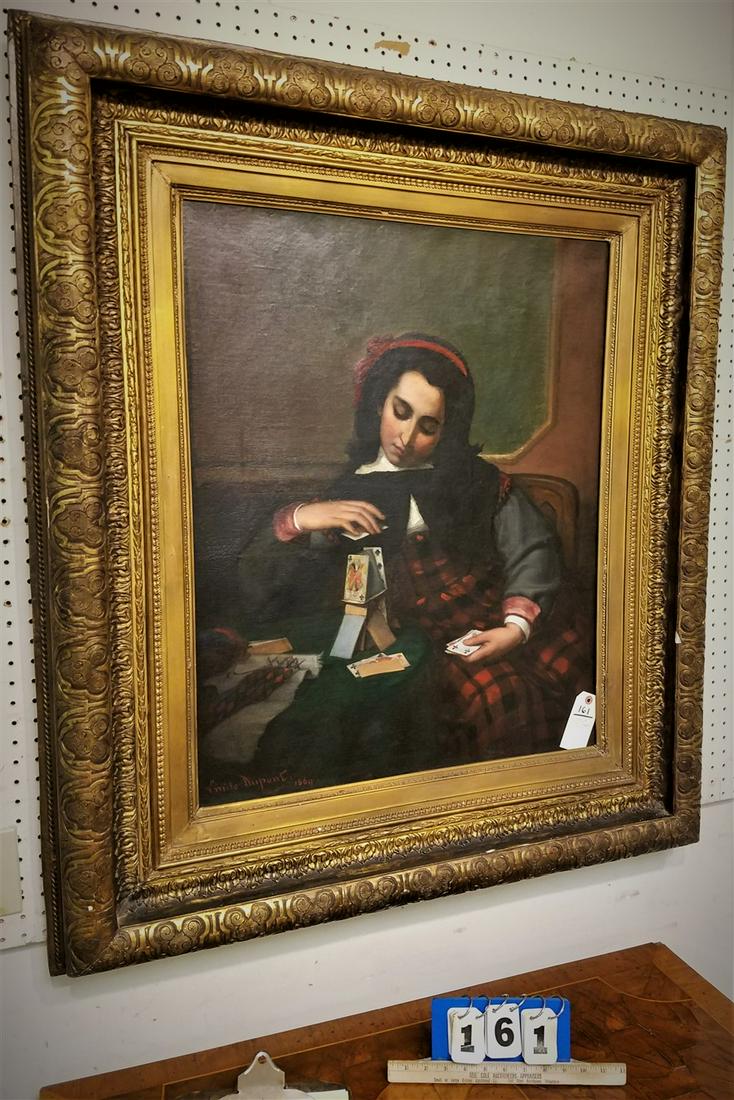 FRAMED O/C HOUSE OF CARDS, SGND. EMILE DUPONT 1869, 32" (1 of 5)