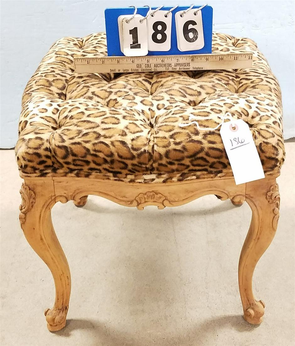 FR. FOOTSTOOL W/ LEOPARD PRINT UPHOLS. (1 of 2)