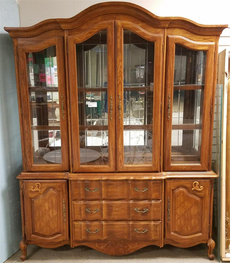 OAK CHINA CABINET, 7'1"H X 68"W X 18.5"D: OAK CHINA CABINET, 7'1"H X 68"W X 18.5"D